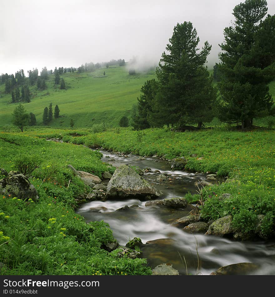 River flow in high mountains