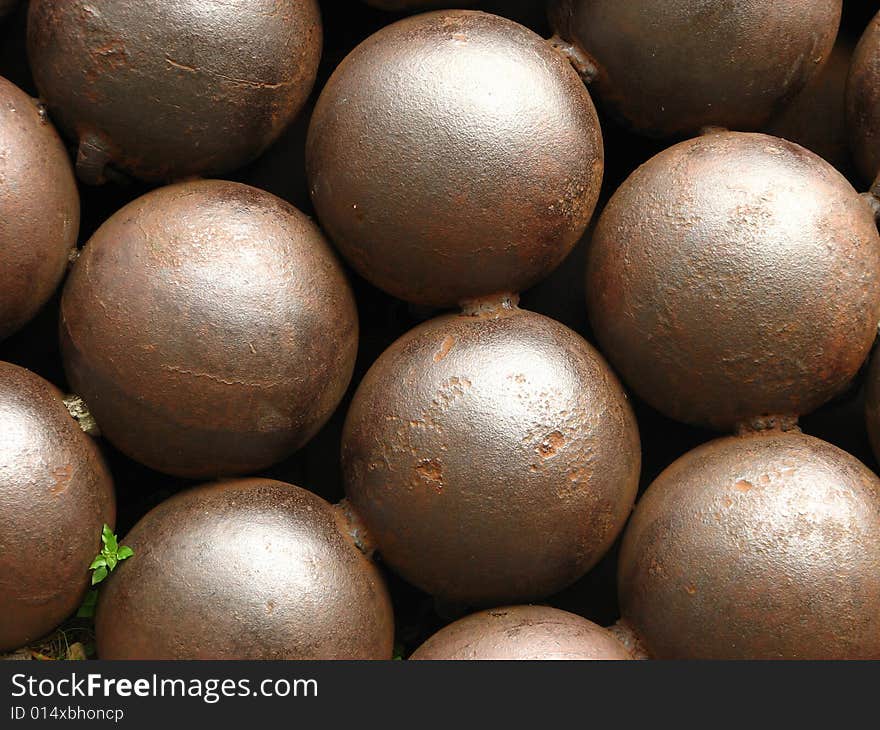 Art made of rusty cannonballs