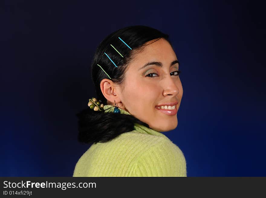 Portrait of young trendy hispanic woman with happy expression. Portrait of young trendy hispanic woman with happy expression