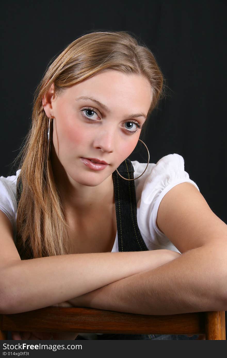 Beautiful young female model with blue eyes