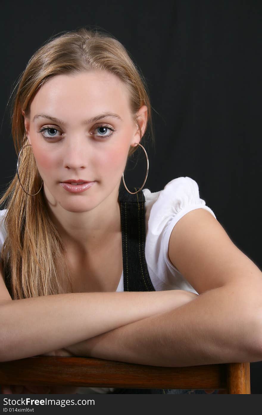 Beautiful young female model with blue eyes