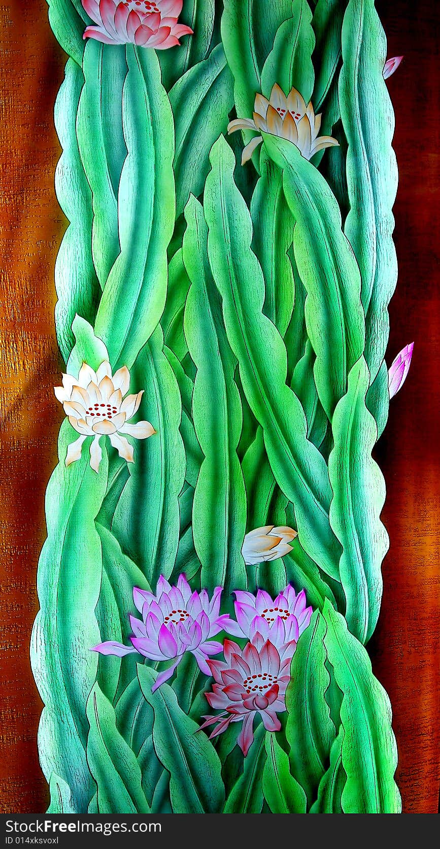 Lotus Flowers and Seaweed Glass Painting