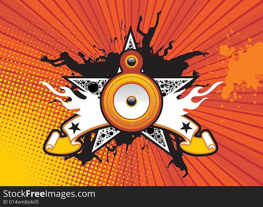 Orange Brick Retro Poster with Star and Loudspeaker