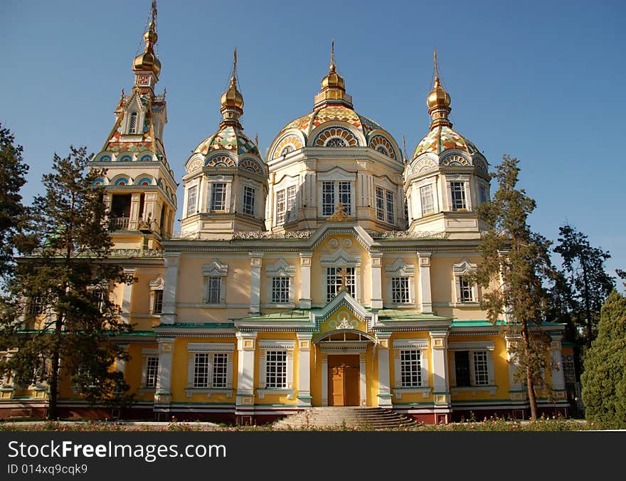 Colourful orthodox church in Panfilov Park in Almaty, Kazakhstan. Colourful orthodox church in Panfilov Park in Almaty, Kazakhstan