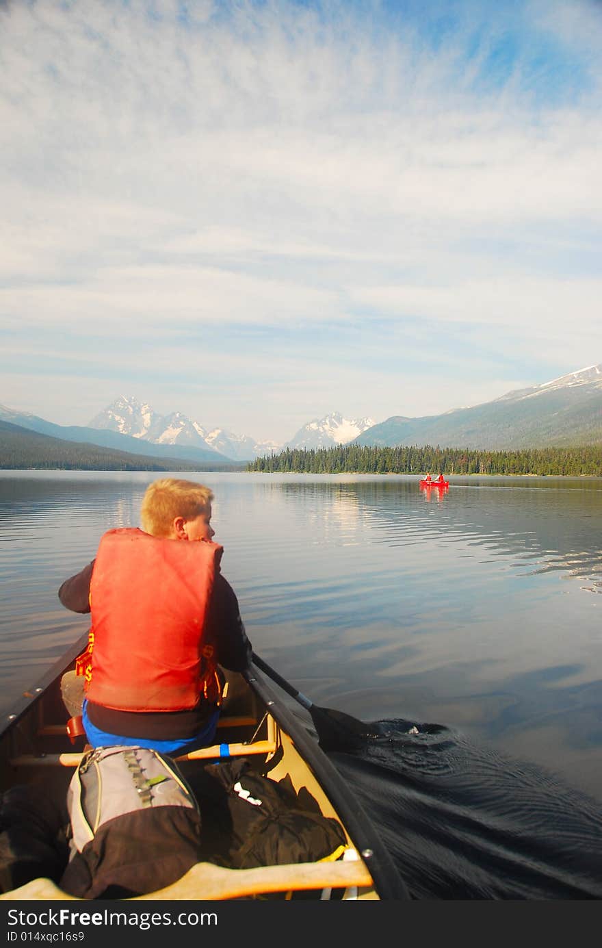 Canu tour on a beautiful lake in canada