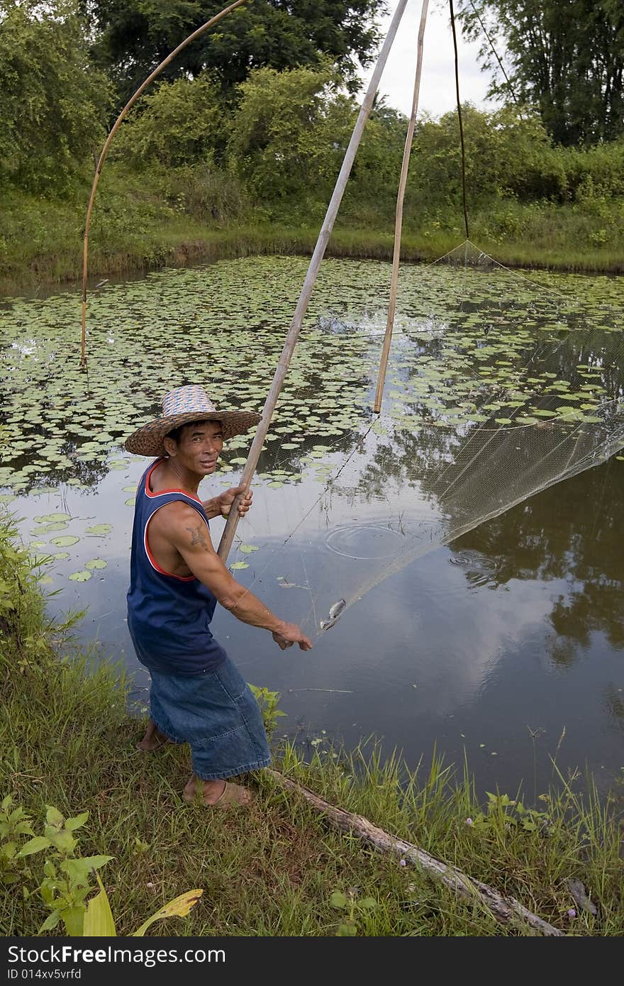 Fisherman with stave, Asia