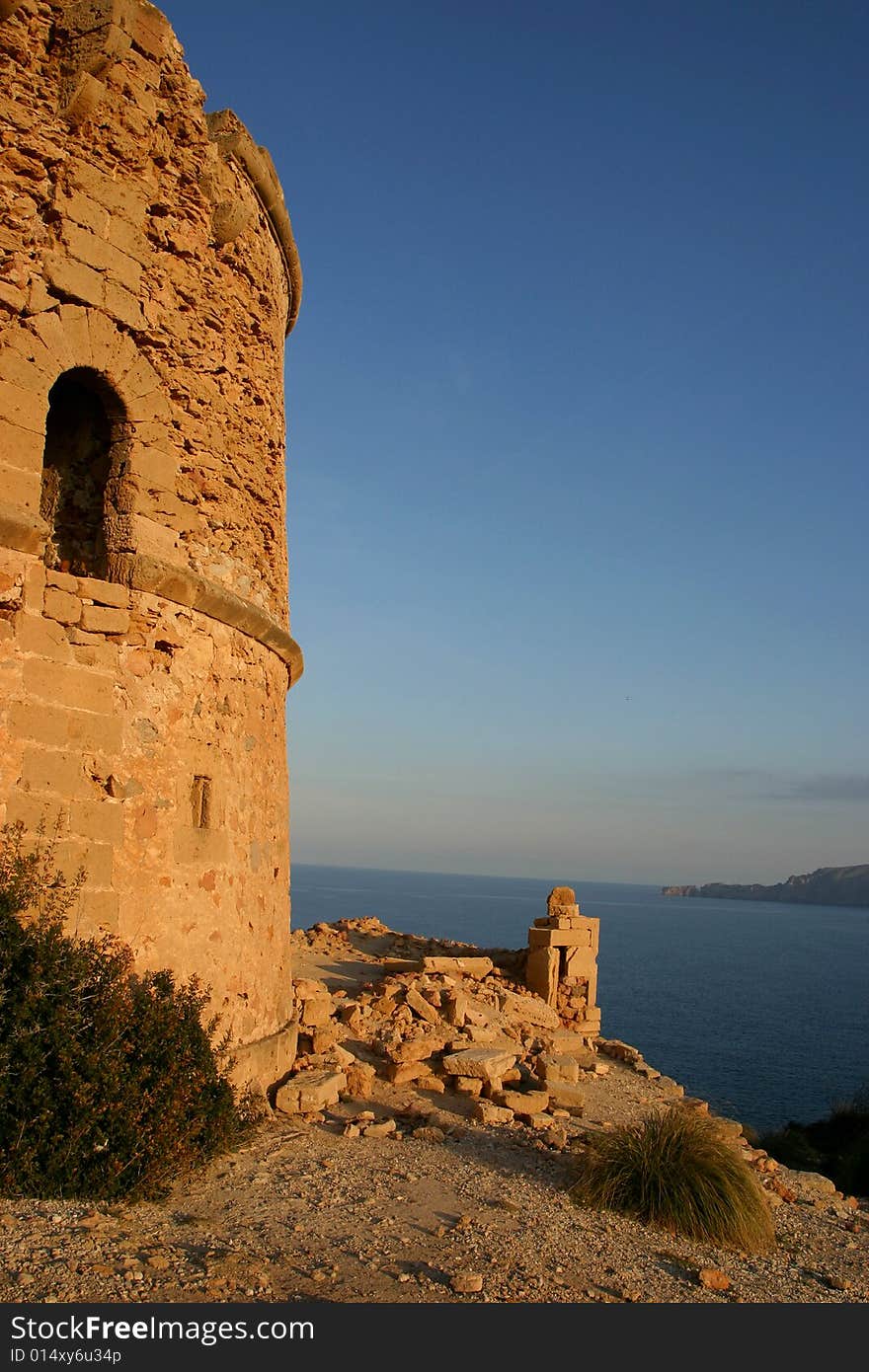 View tower in a sunset in Majorca in Spain