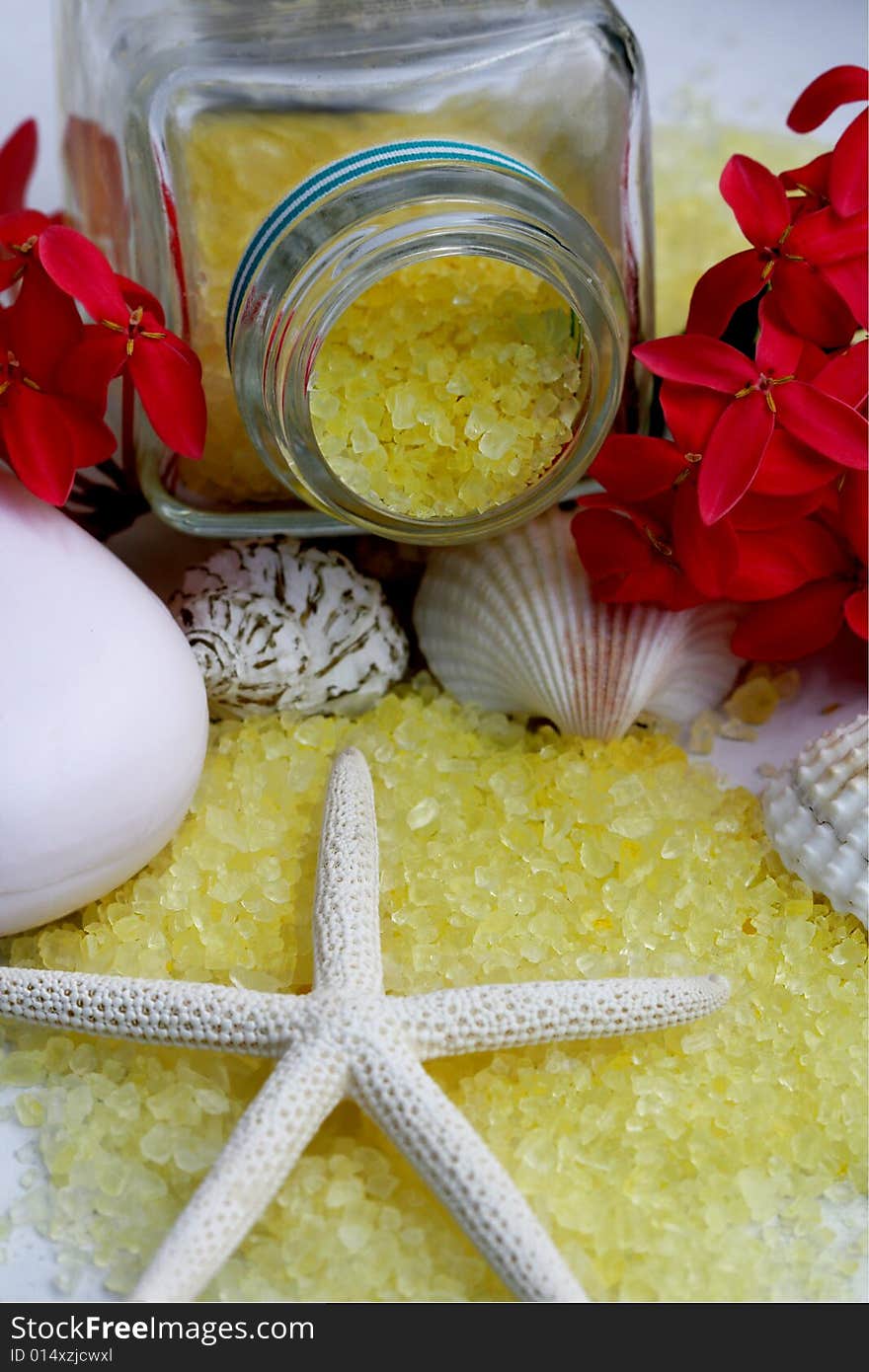 Lemon scented bath salt and spa items.