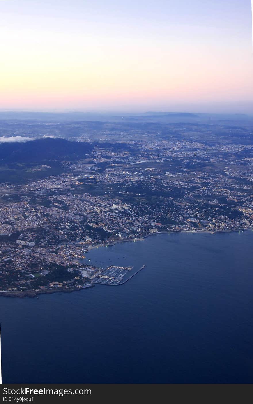 Aerial view of Tejo river around Lisbon.