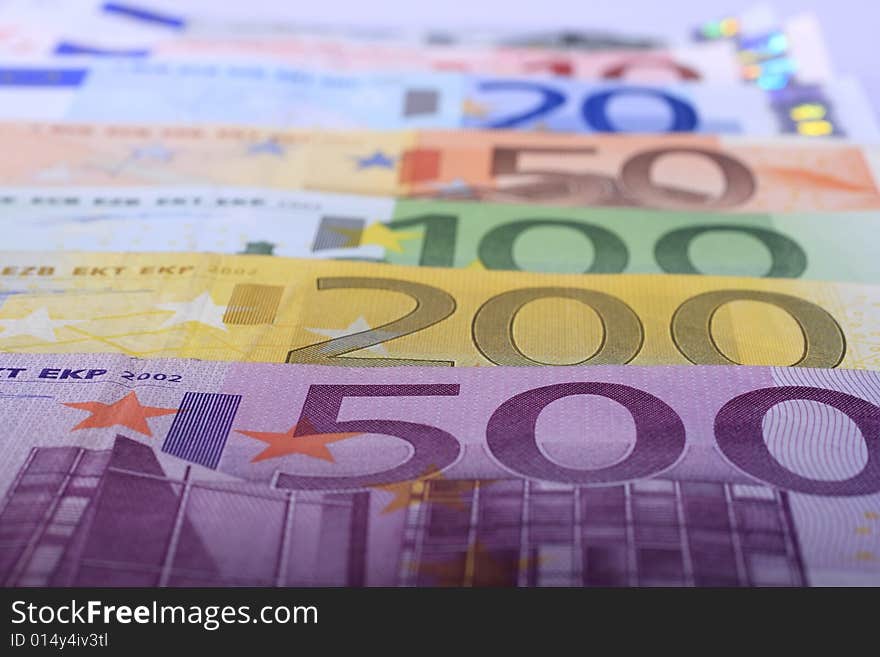 Complete set of European banknotes from 500 to 5 hundred euros