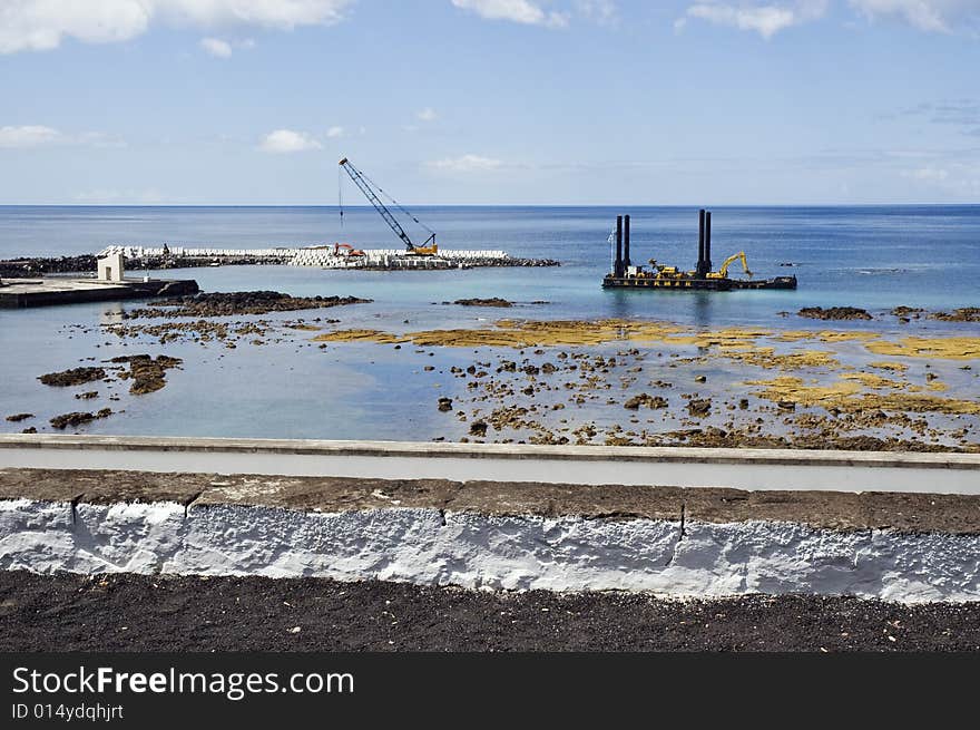 Pier construction, Lages do Pico, Azores