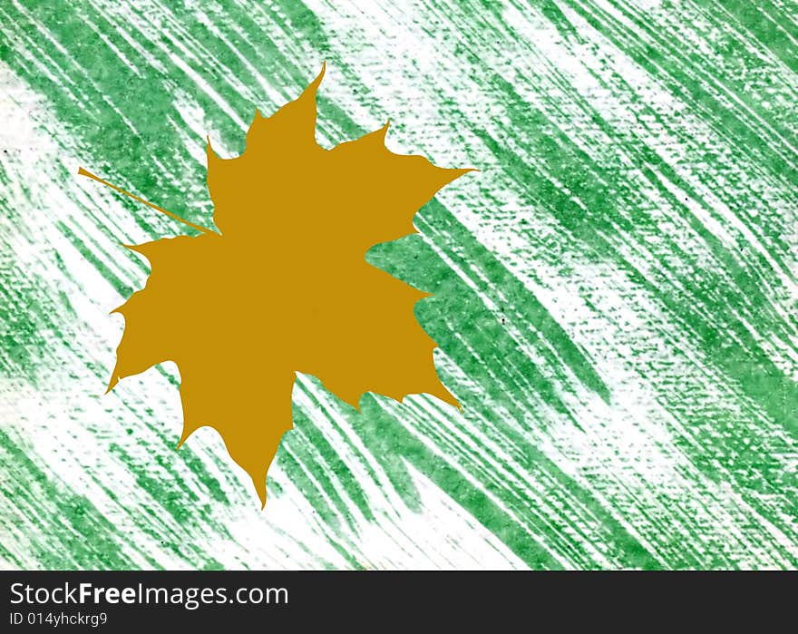 Sheet of the maple on green abstract background