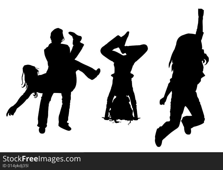 Silhouette dancing girl isolated on white background