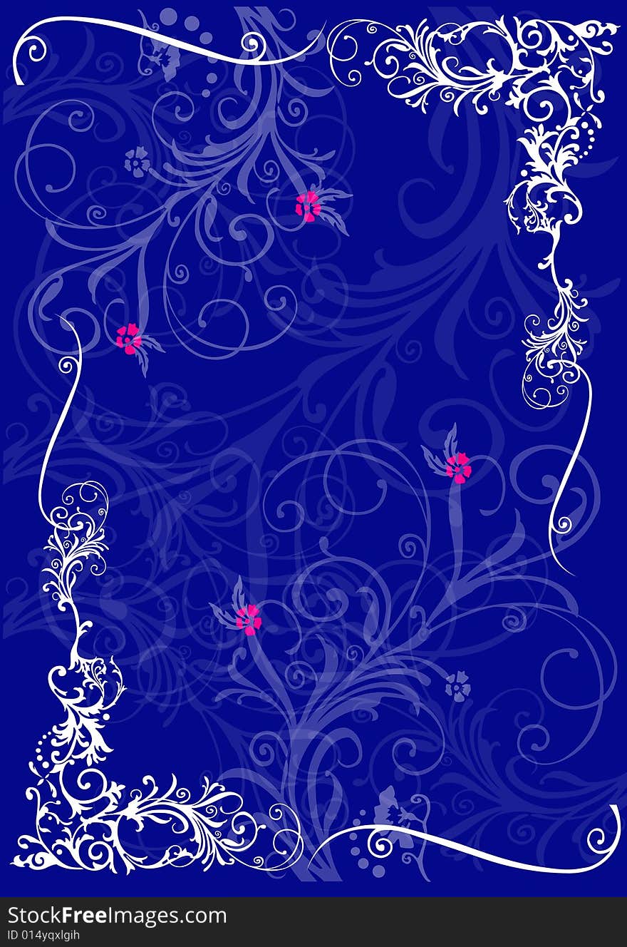 Drawing a floral border on the blue background #