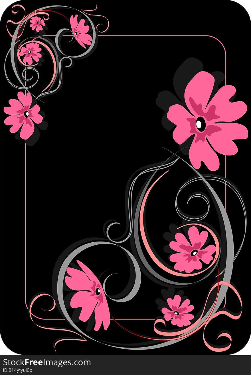 Black background with flower and scroll. Black background with flower and scroll