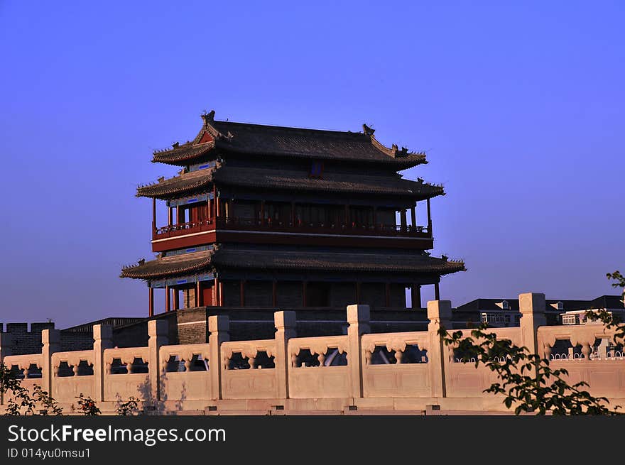 Chinese ancient building in the dusk