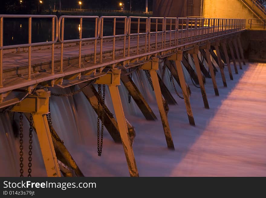 Water flowing through barrage