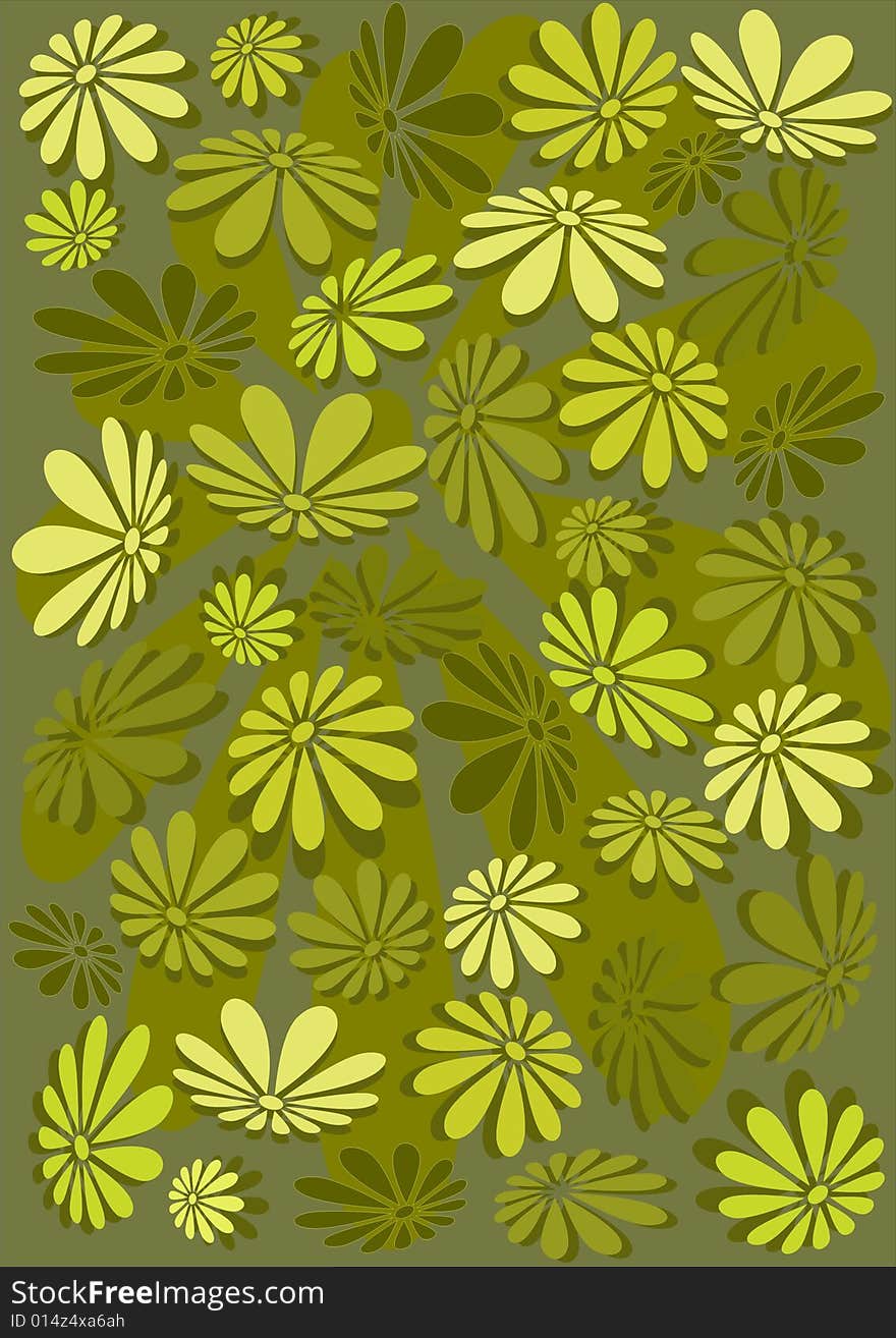 Background with yellow and green camomile. Background with yellow and green camomile