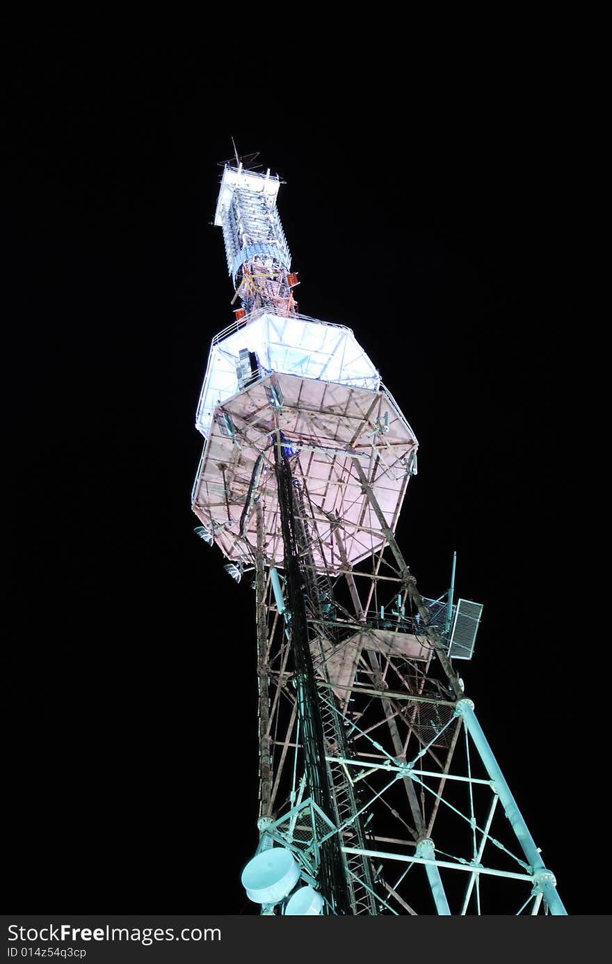 Tower of retransmitters at night. Tower of retransmitters at night