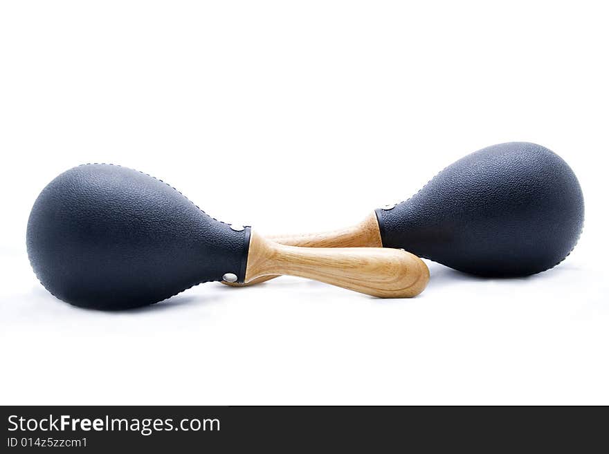 Pair of black plastic maracas isolated on white