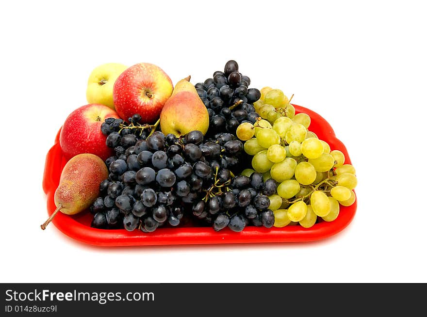 Fruits and bunches of grapes.