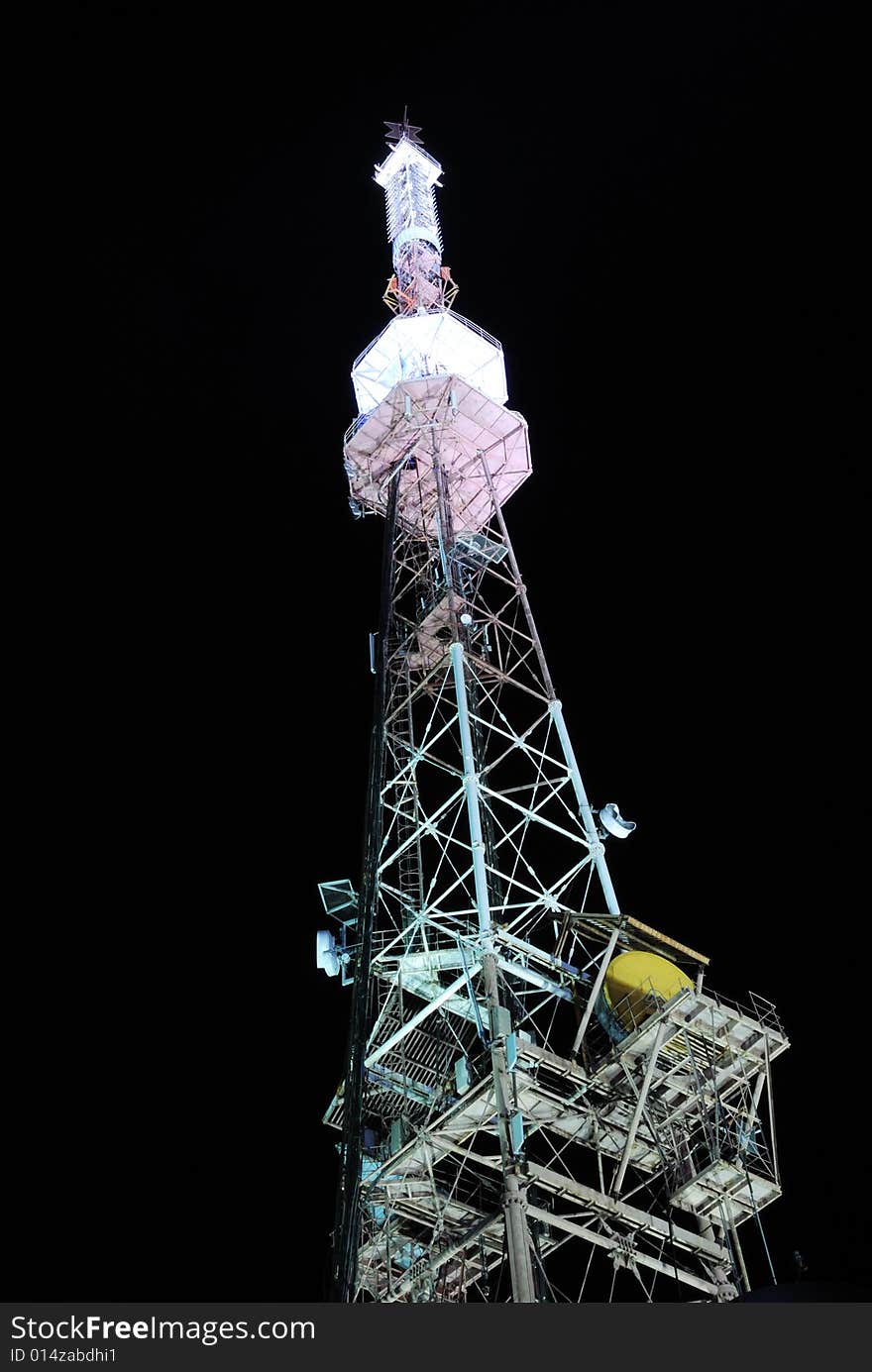 Tower of retransmitters at night. Tower of retransmitters at night