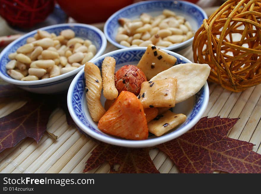 Some asian rice cockies in chinese table-ware