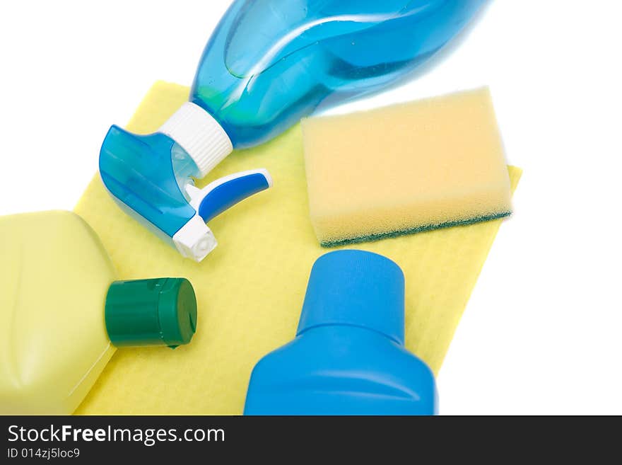 Cleaning accessories on white background. Cleaning accessories on white background