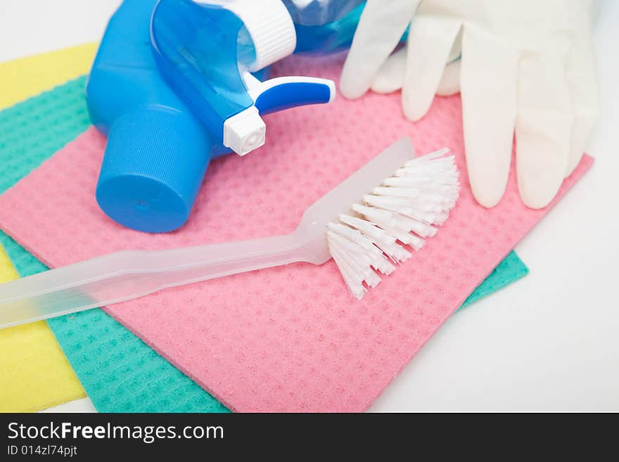 Cleaning accessories on white background. Cleaning accessories on white background