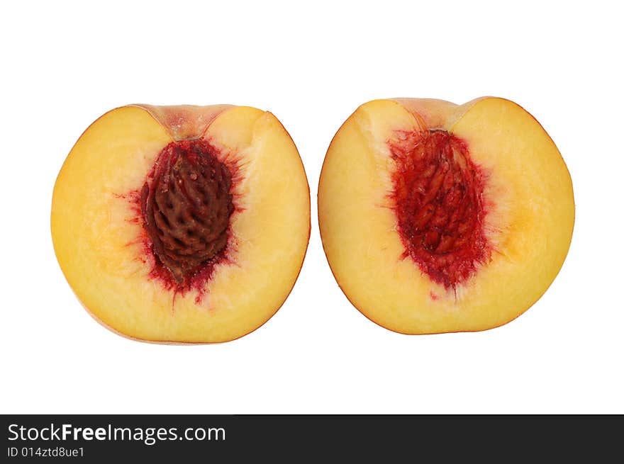 Fresh peaches on white background