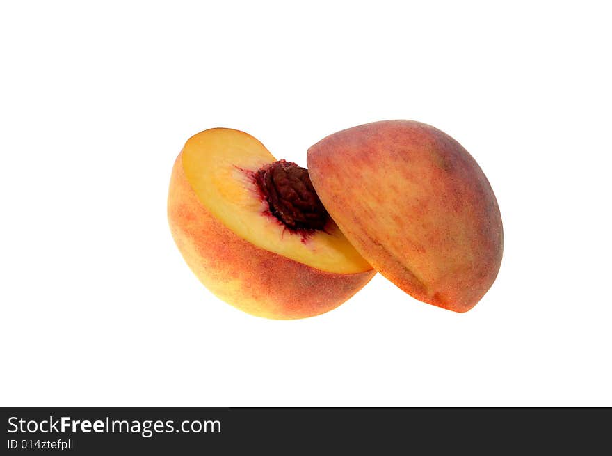 Fresh peaches on white background