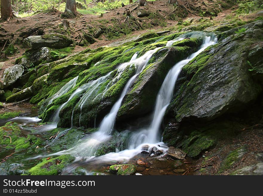 A little waterfall on Lisci stream in czech mountains