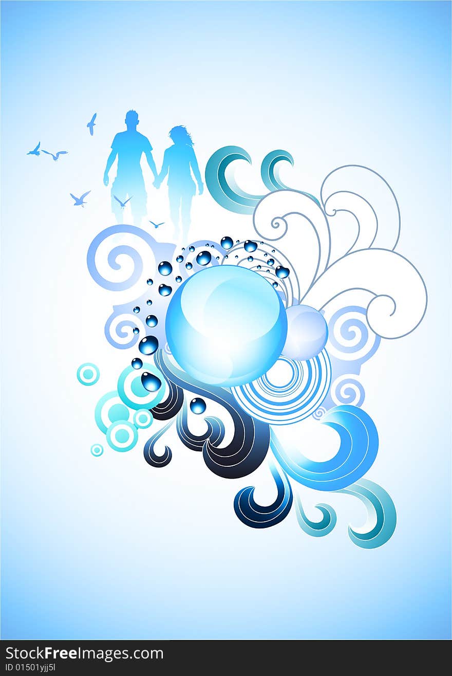 Funky Blue Elements background.  Illustration.