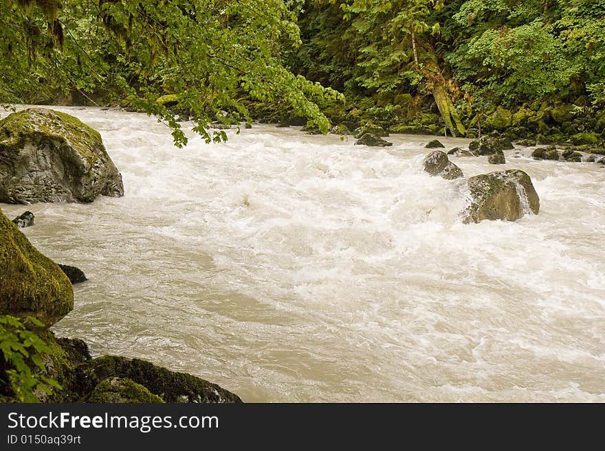 A mountain stream rushing through the rocks. A mountain stream rushing through the rocks