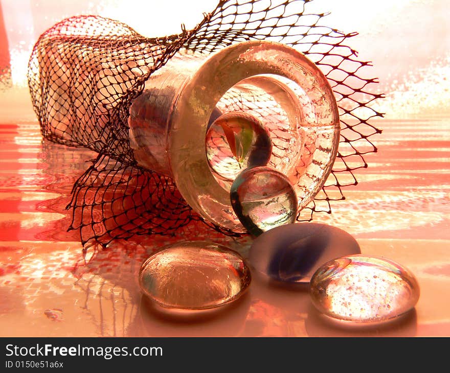 Glass bottle with glass drops