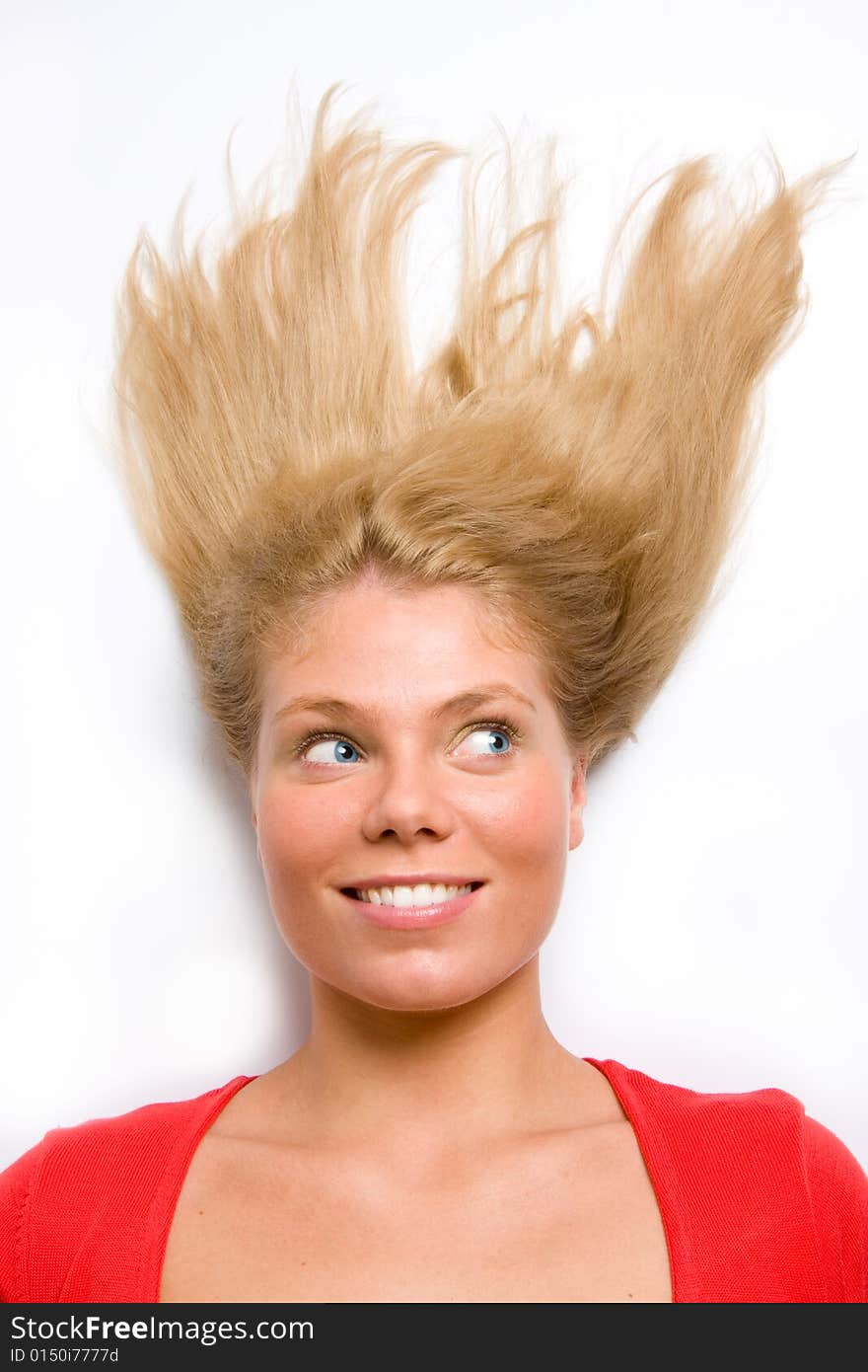 Portrait of surprised woman over white background. Portrait of surprised woman over white background