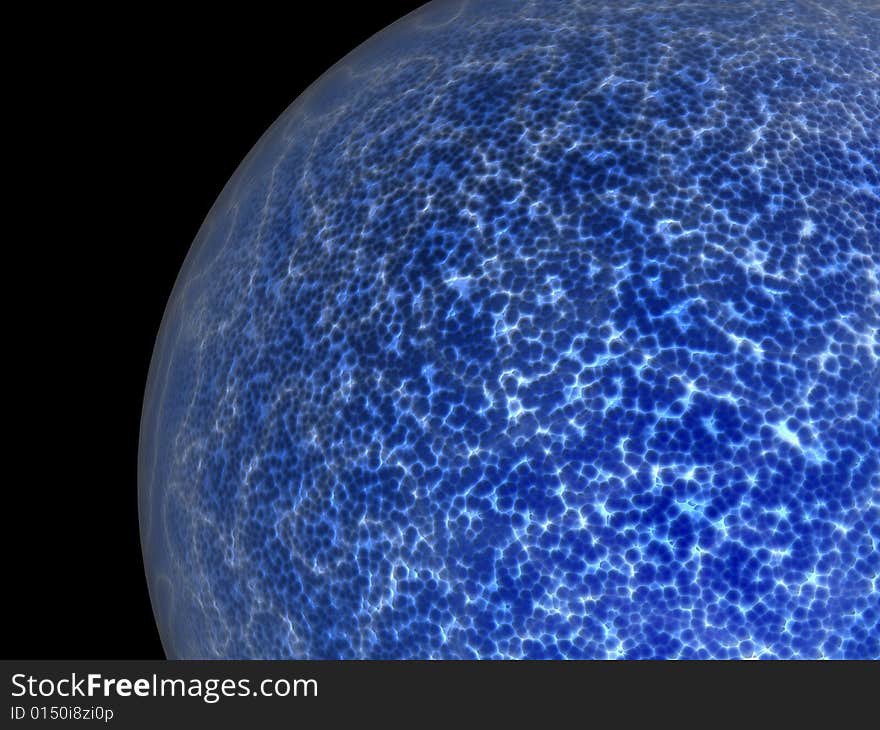 Blue global alien cell with strange texture in black background