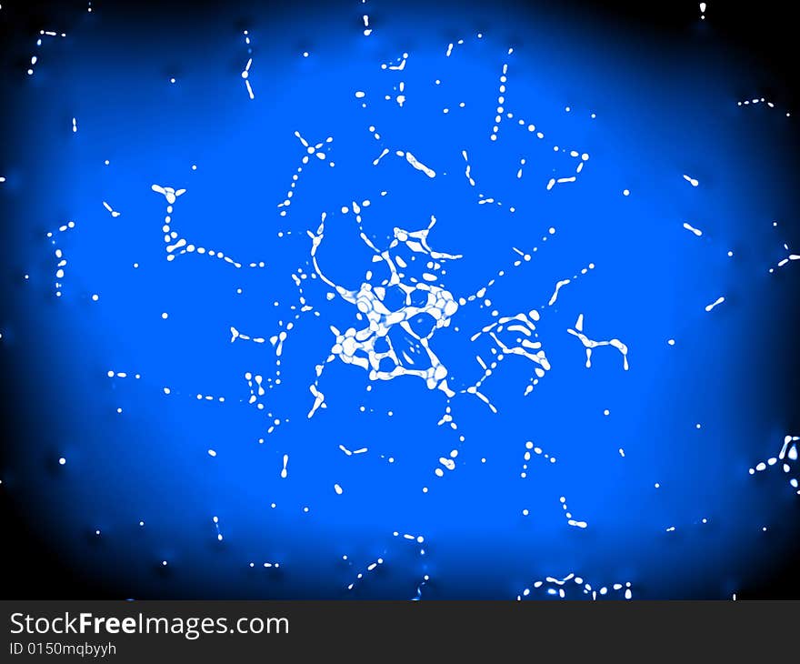 Bright blue background with white distorted particles