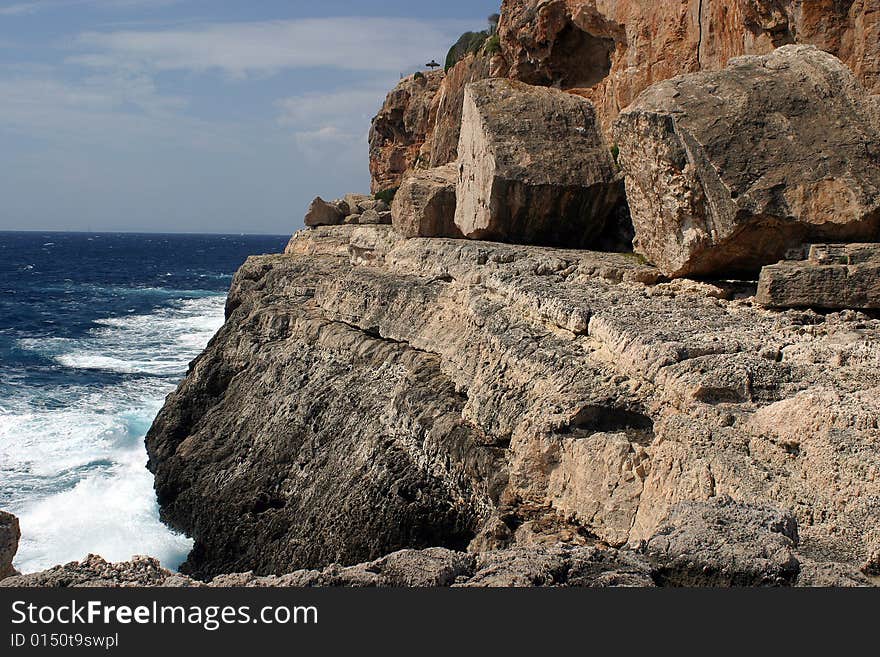 Big rocks on a opened sea in Majorca in Spain