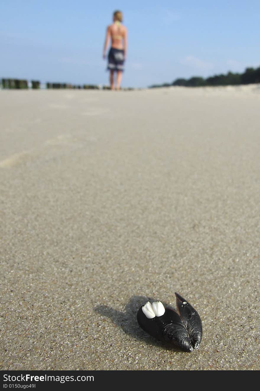 Girl on the beach.Baltic Sea.