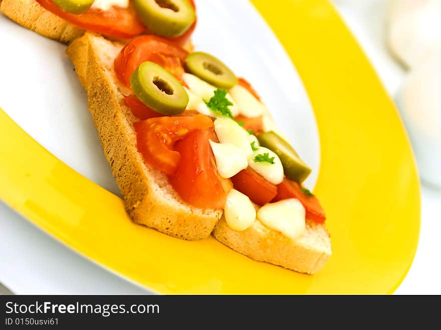 Tasty toast with vegetables .a close up shot