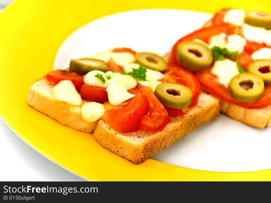 Tasty toast with vegetables .a close up shot