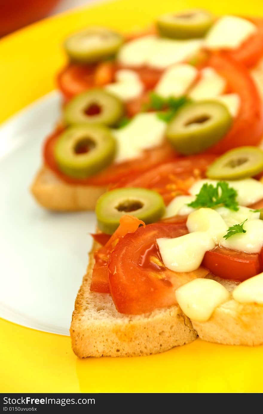 Tasty toast with vegetables .a close up shot