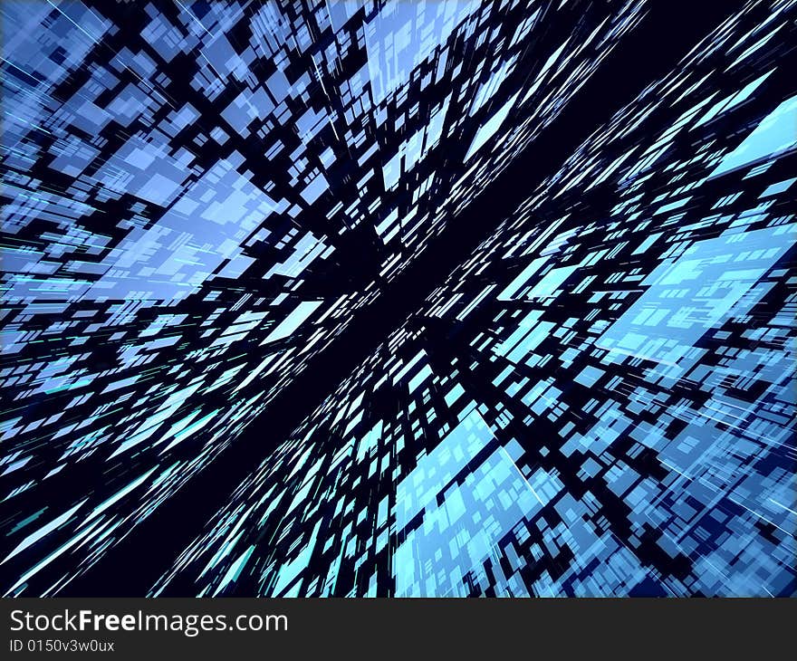 Blue fantasy environment of computer generated cubes in black background. Blue fantasy environment of computer generated cubes in black background