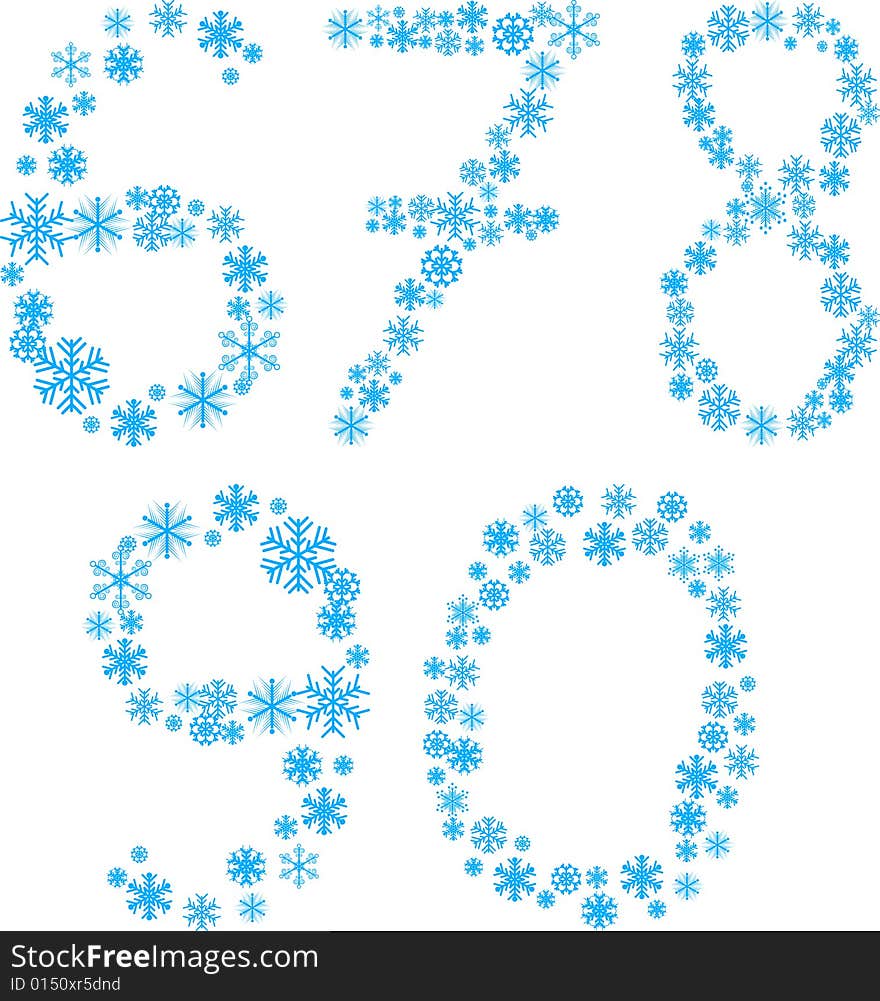 Five snowflake letters. Vector illustration. Five snowflake letters. Vector illustration.