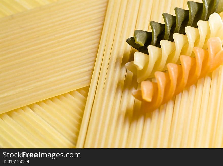 Different types of Italian pastas prepared to cook