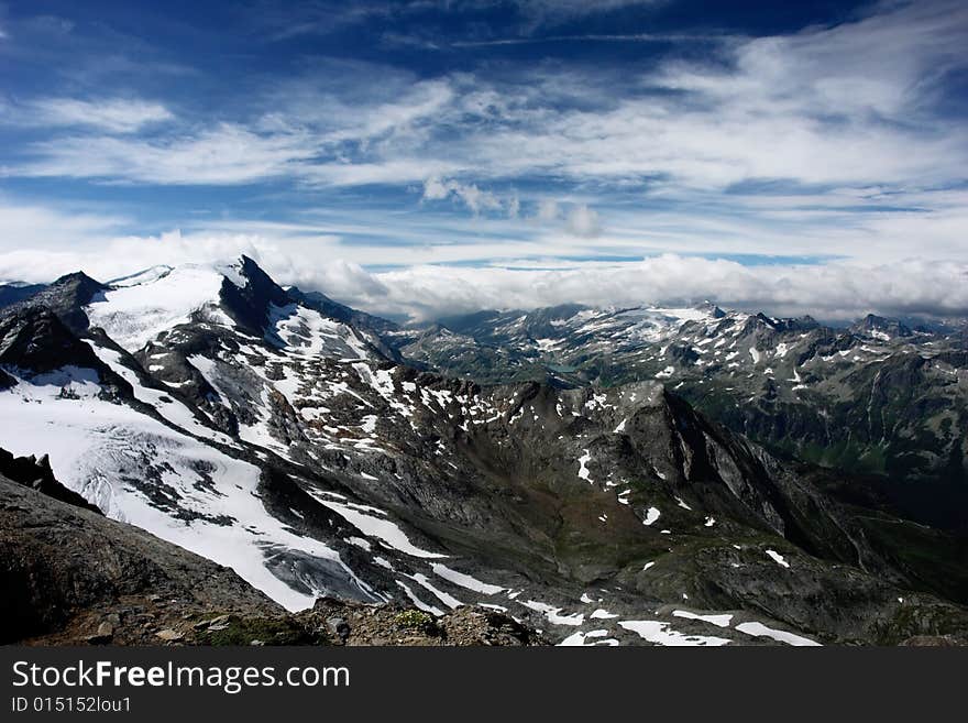 Beautiful Austrian Alps mountains landscape with deep blue sky. Beautiful Austrian Alps mountains landscape with deep blue sky