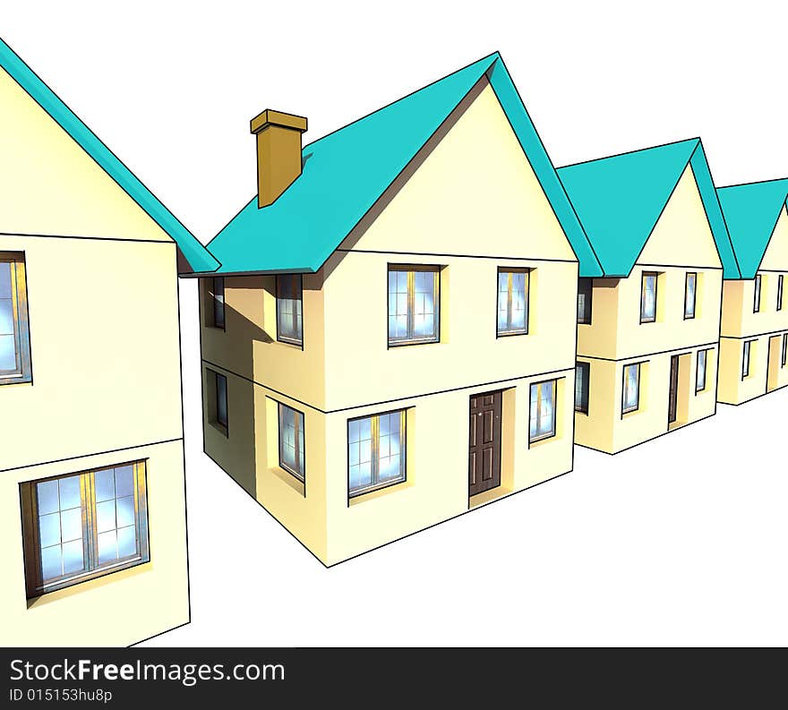 Houses  - isolated 3d illustration on white. Houses  - isolated 3d illustration on white