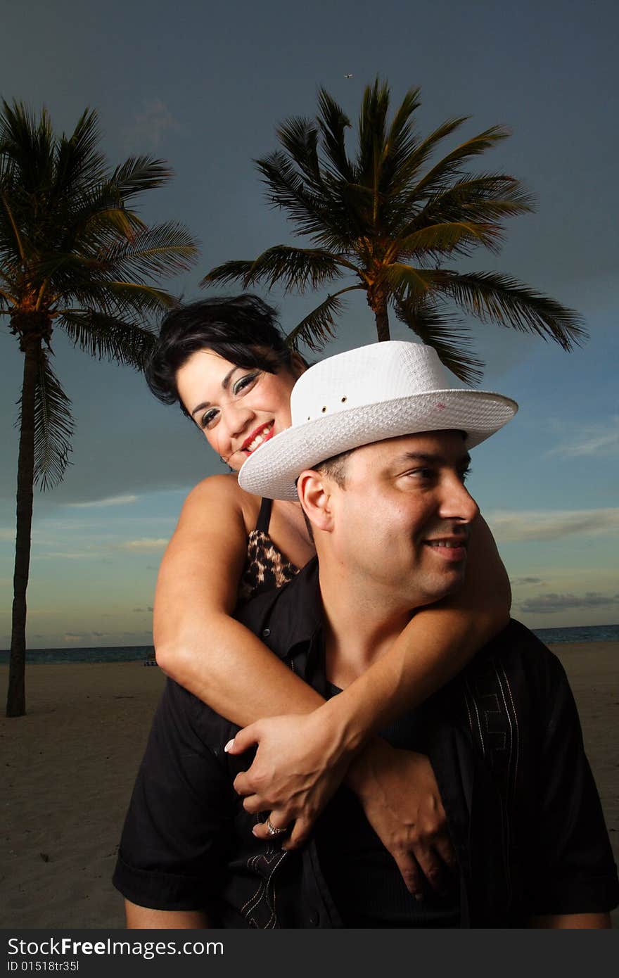 Couple in a tropical scene