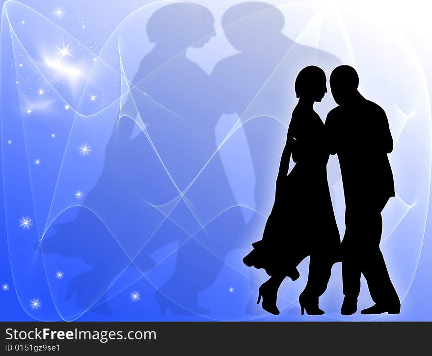 Man and woman dancing on a starry background. Man and woman dancing on a starry background